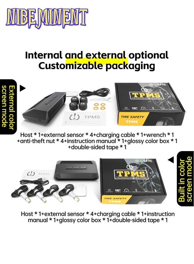 NIBEMINENT RV Tire Pressure Monitoring System, Wireless TPMS with Solar Charger and USB, 4 Sensors and 6 Alarm Modes Real-time Color LCD Display Tire Pressure Monitor System for SUV Mpv Sedan Truck - Image 5